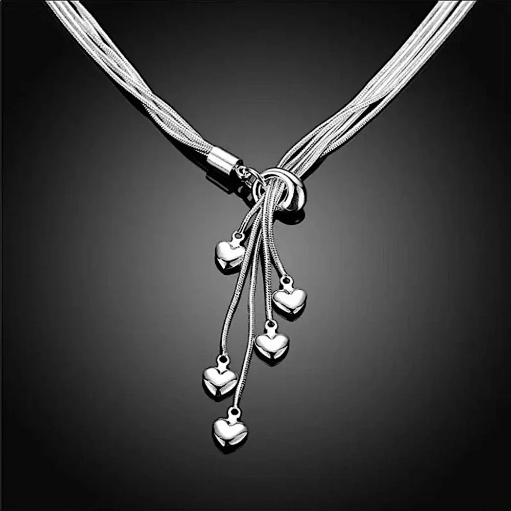 Heart Tassel Sterling Silver Charm Necklace